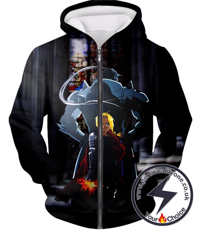 Fullmetal Alchemist Always Together Brothers Edward x Alphonse Super Cool Anime Pose Zip Up Hoodie